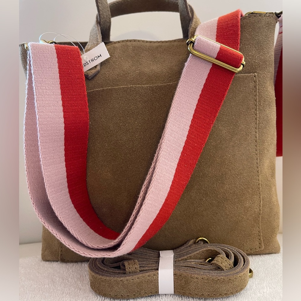 NEW Madewell Zip-Top Transport Crossbody in Nubuck Leather Striped Strap Edition